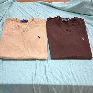 Ralph Lauren Tan and Dark Brown V-Neck T-shirt bundle
